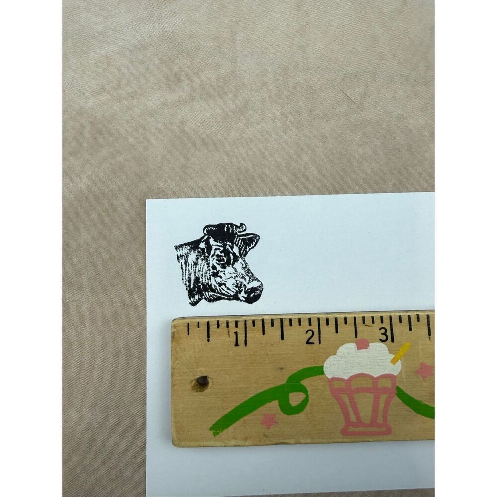 Antique Vintage Dairy Cow Letterpress Print Type Cut Stamp Block